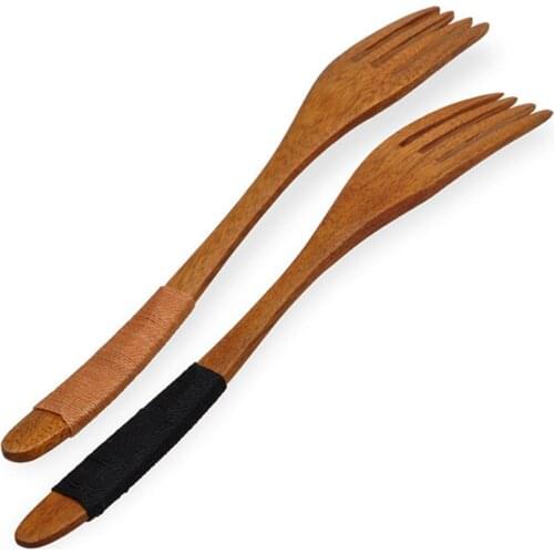 1pcs Western tableware Wood Forks Dessert Fruit Serving Children Food Utensil Dinnerfork Flatware For Kitchen