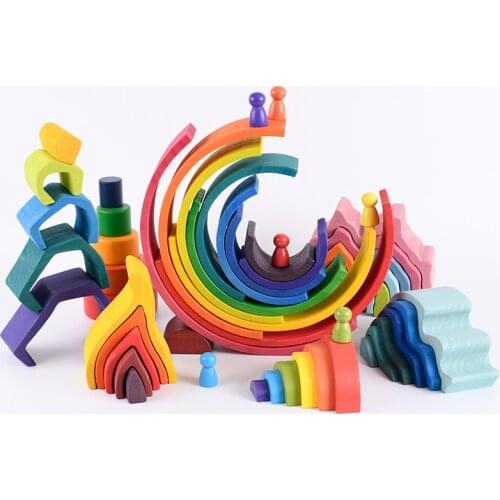 12 pieces of large rainbow building blocks color wooden building blocks 3-6-8 years old childrens toy birthday gift