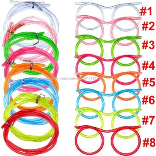 200pcs Novelty Amazing Silly Multi-colors Glasses Straw Funny Drinking Frames Eyeglasses Straws DIY Children Kids Drinkware