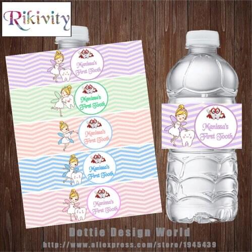 20 Pcs Fairy First Tooth Water Bottle Wine Labels Waterproof Candy Bar Wrapper Kids Tooth Party Birthday Baby Shower Decoration