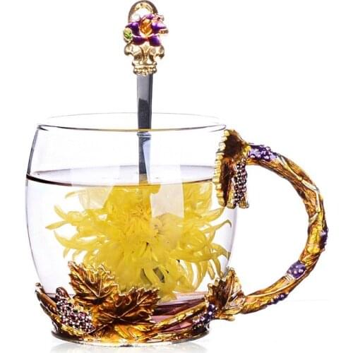 301-400ml enamel lovely flower tea cup heat resistant crystal glass Goddess tea cup family creative juice cup