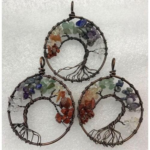 50MM Natural Stone Quartz crystal lapis agate 7 Chakra Reiki Healing Tree of Life Pendant for diy jewelry making necklace 6pcs