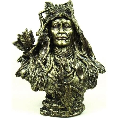 Antique Indian Hunter Bust Sculpture Abstract Polyresin Tribe Chief Statue Gift Craft Ornament for Home Decor Art Collectible