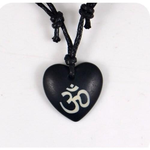 Heart-shaped AUM OM Ohm Hindu Buddhist Hinduism Yoga India yak bone Pendant Necklace Amulet Lucky Gift Tribal Fashion Jewelry