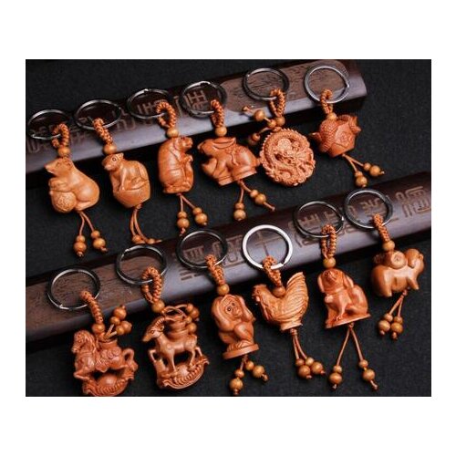 Mahogany Three-dimensional Engraving Keychain Lifelike Zodiac signs Keyring gift for friend women men jewelry car keychain