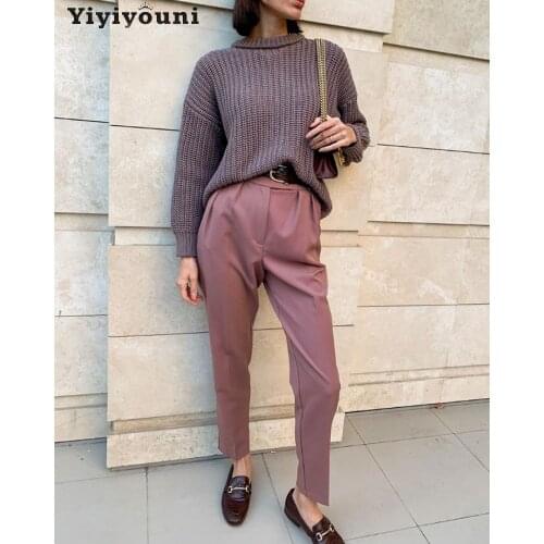 Yiyiyouni Spring High Waist Loose Suit Pants Women Elegant Solid Pencil Pants Women Zipper Pocket Black Trousers Office Lady