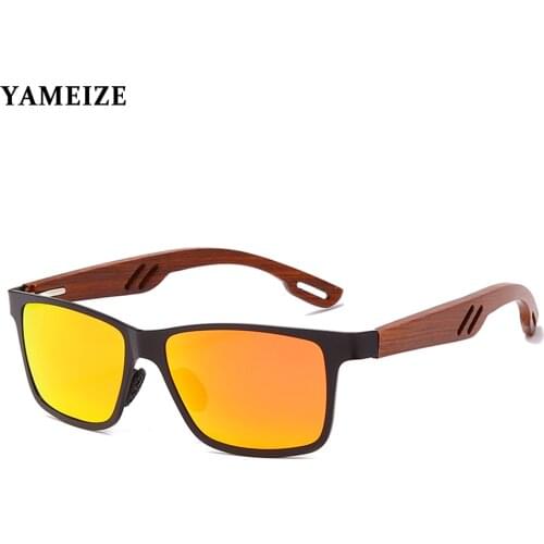 YAMEIZE Wooden Parized Sunglasses Men Anti Glare Glasses Square Vintage Eyewear Women Bamboo Mirror Driving Goggles Oculos Gafas