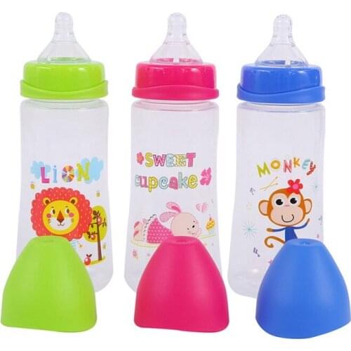 300ML Baby Cartoon Milk Bottle Wide Juice Feeding Drink Baby Mouth