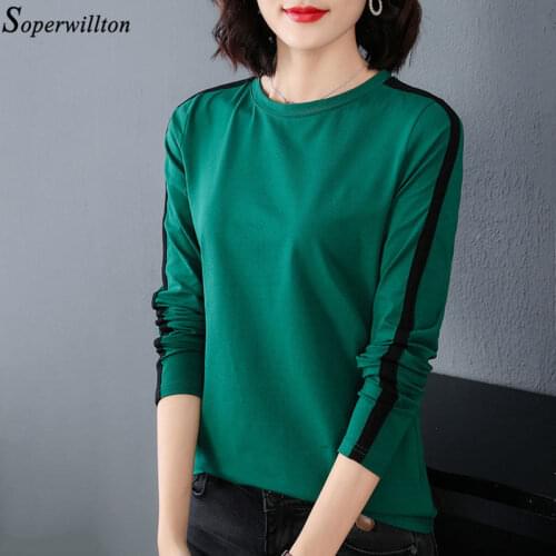 Women T-Shirt Long Sleeve Korean Style Slim Basic Cotton Tshirt Lady Top Female Clothing Spring Autumn T Shirt Fashion Loose