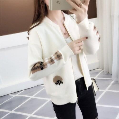 Embroidered Cardigan Womens Autumn 2021 New Jacket Short Korean Baseball Jacket Loose And Versatile Knitting Sweater Womens