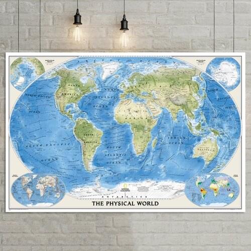 The Physical World Map Poster Size Wall Decoration Large Map of The W 80x53 Waterproof and tear-resistant