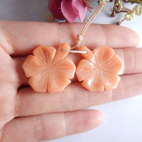 Red Aventurine Carved Flower fashion woman Earring Beads,Semi-precious stones jewelry accessories,24x23x3mm,6.7g