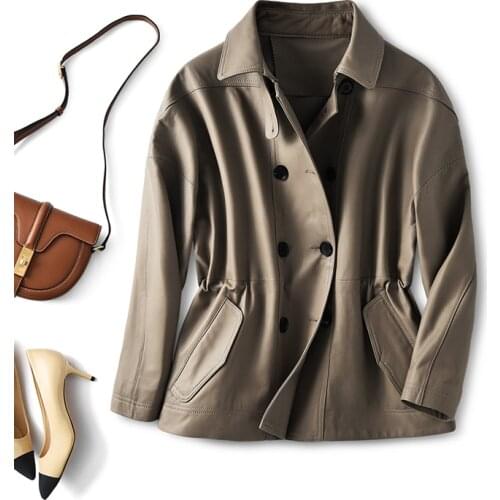 SHUCHAN Genuine Leather Jacket Sheepskin Spring/Autumn England Style Double Breasted Leather Sheepskin Leather Jacket