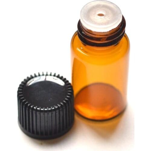 Small 3ml Small Amber Glass Essential Oil Bottle with Orifice Reducer Screw Cap Sample Vials
