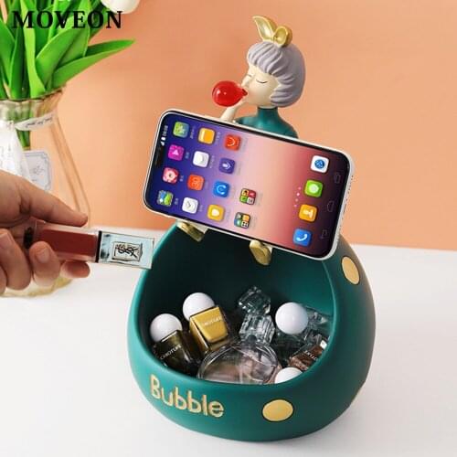 Sweet Girl Ornaments with Storage Box Home Decorative Key/ Candy Box Phone Holder for Office Table Home Decor Accessories