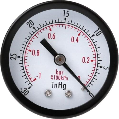 Mini Air Vacuum Pressure Gauge 50mm Pressure Meter -1bar -30inHg 1/4" Back Mount G88A