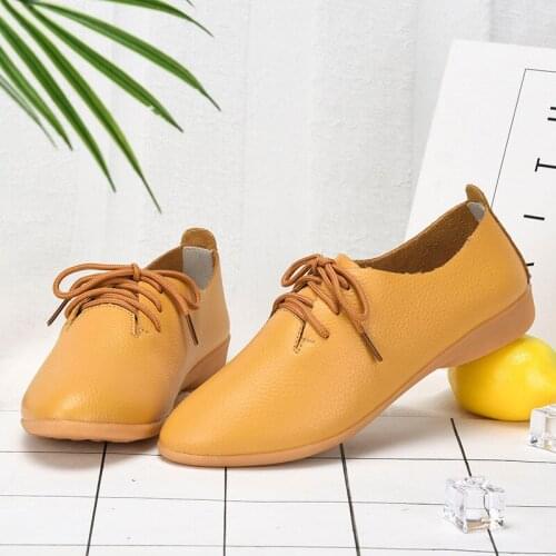 Women shoes genuine leather moccasins flats shoes woman lace-up casual ladies driving shoes plus size 35-44 zapatillas mujer