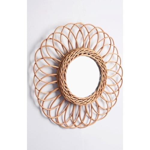 Wall Hanging Mirror Hand Sun Shape Decorative Mirror Rattan Innovative Art Decoration Makeup Mirror Dressing Room