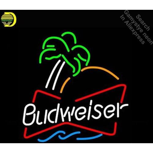 Budweise with palm tree Neon Light Sign GLASS Tube Handcraft Beer Pub Sign Light Signs personalized Lamps neon light wall
