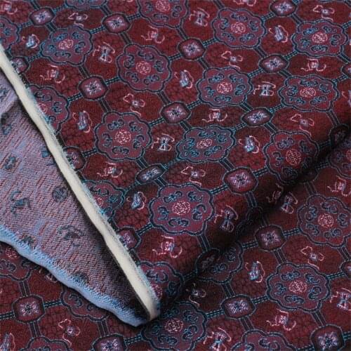NW100 Wine Red Girds Embroidered Brocade Fabric Chinese Cheongsam Clothes Dress Jacket Cloth DIY Sewing Materials Home Textiles