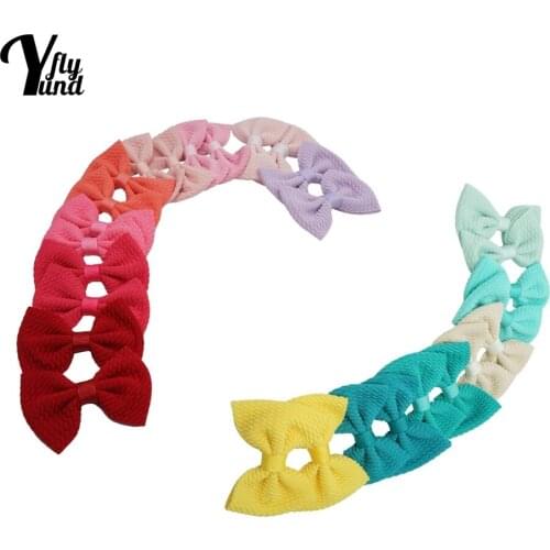 Yundfly 5pcs/lot 7 CM Solid Color Bowknot Bangs Hairpins Infant Cute Handmade Bows Duckbill Clips Baby Headwear Hair Accessories