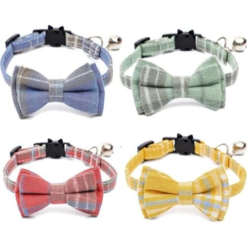 Cat Collar Breakaway with bell Bow tie Puppy Chihuahua Small Dpgs Collars Adjustable Safety Buckle Cats Necklace Plaid Pattern