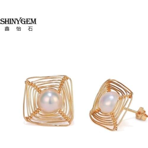 ShinyGem Gold Filled Baroque Pearl Earrings Vintage Earrings Handmade Natural Freshwater Pearl Earrings with 925 silver needle