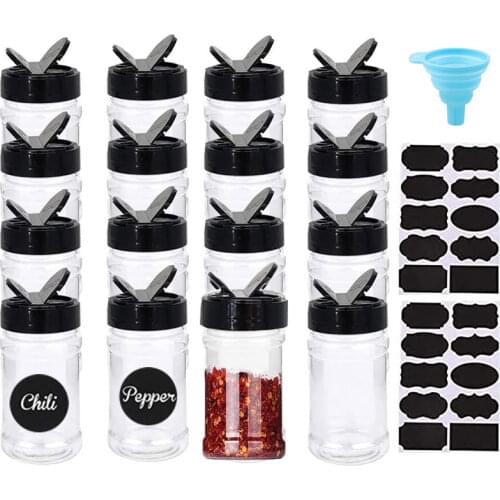 Clear Plastic Spice Jars Storage Bottle Container Black Cap Seasoning Container Bottles Storing Spice Kitchen Supplies