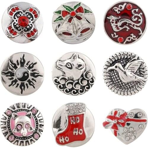 Christmas Rhinestone Flower 20mm Metal snap button jewelry DIY bracelet KD1052