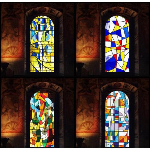 Retro Privacy Self-Adhesive Window Film Nordic Church Home Decor Vinyl Glass Window Sticker Stained Tint Static Flex Fusible