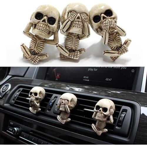 Evil Skull Trio Statue A Set Of 3 With Air Freshener Car Air Outlet Ornament Home Decor Decoration Accessories Room Decoration