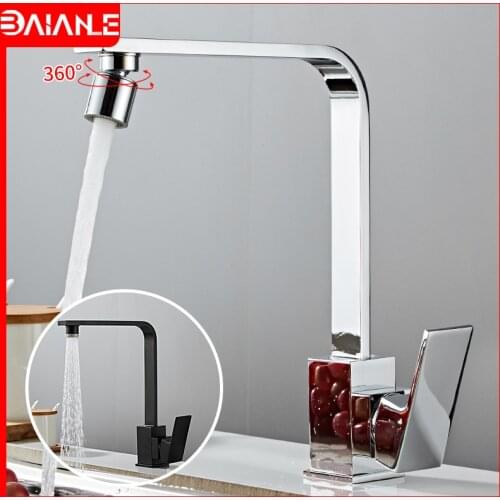 Kitchen Faucets Black Brass 2 Effluent Modes Kitchen Sink Faucet Mixer 360 Degree Rotation Single Handle Hole Hot Cold Water Tap