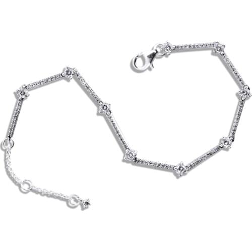 Sparkling Clear Pave Bars Bracelets 100% 925 Sterling Silver Jewelry Free Shipping
