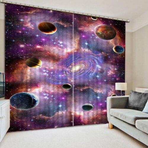 3D Photo Space Purple Planet Printing Blackout Curtains For Living Room Bedding Room Hotel Drapes Cortinas 3D Curtain Blackout
