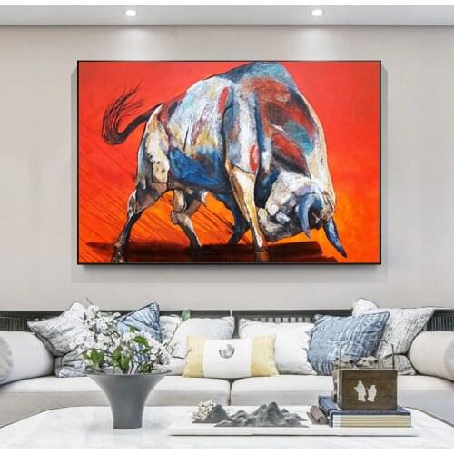 Vintage Painting Abstract Animal Print on Canvas Wall Art Posters Decor Doodle Bull Pictures for Living Room Home Decor Artwork