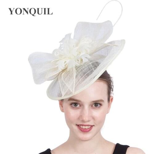 Elegant Women Sinamay Fascinator Hats Headband With Feather Bridal Wedding Hat Millinery Cocktail Hats Occasion Headwear