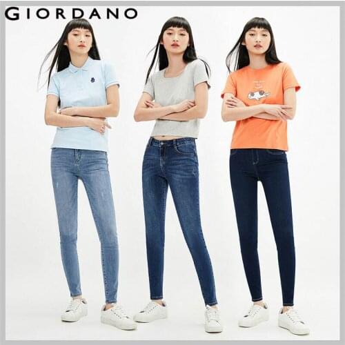 Giordano Women Jeans Stretchy Skinny Washed Jeans Mid Rise Strechy Zip Fly Casual Trousers 05410016