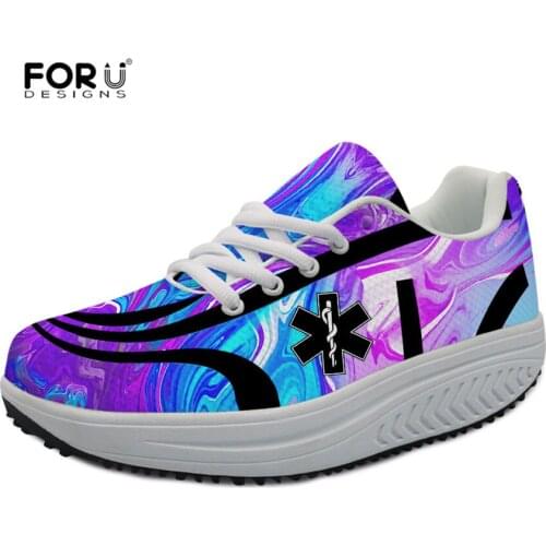 FORUDESIGNS Height Increasing Women Swing Shoes Paramedic EMT EMS Printing Ladies Flats Summer Sneakers Lace Up Casual Footwear