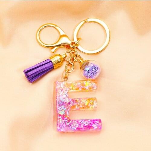 26 Letters Dazzle Glitter Tassel Keychains Friend Unisex Charming Cute Pendant Resin Bag Car Key Holder Women Keyring Gifts