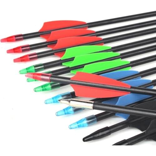 12/24pcs 79mm Archery Fiberglass Arrow OD7mm Plastic Vanes Practice Glass Fiber Arrow For 15-35lbs Recurve Bow Youth Children Be