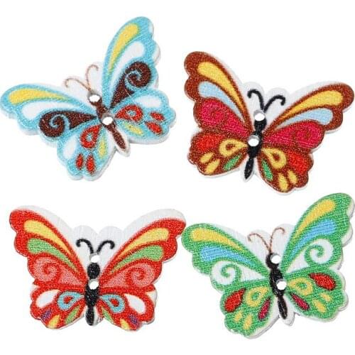 20Pcs Multicolor Butterfly Animal Insect Wood Sewing Buttons 2 Holes Crafts Scrapbook CLothes Knitting Accessories 24x17mm