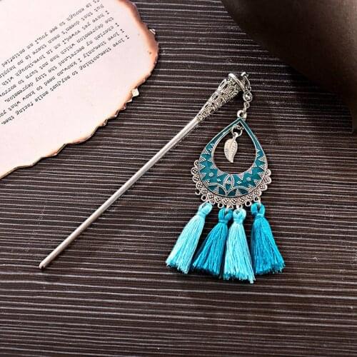 2019 New Design Ethnic Summer Womens Vintage Tassel Hair Jewelry Bohemia Hair Sticks Chinese Style Hairpin