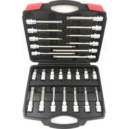 26pcs 1/2" DR Extra Long Spline Bit Sockets Set 12 Angles Torx Screwdriver Drill Socket Bits Adapter Converter High Quality Bit