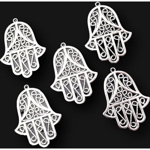 3pcs Silver Plated Hamsa Palm Fatima Large Hand Pendants DIY Charms Jewelry Handicrafts Findings 62*41mm A2225