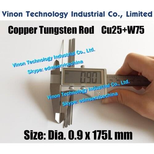 5PCS PACK) Dia.0.9x175mm Copper Tungsten Rod CuW75 (Copper 25%+Tungsten 75%) edm Tungsten Copper Electrode 175mm long for Spark