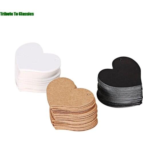 50pcs/lot Heart Shaped White Black Brown Kraft Paper Tags Gardening Labels DIY Wedding Note Blank Craft Gift Tag