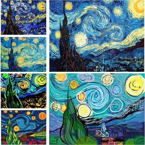 5D Diamond Painting Kits Van Gogh Starry Sky Landscape Full Round With AB Drill Diamond Embroidery Mosaic DIY Home Decoration