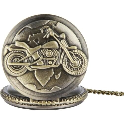 8065 Cool Motorcycle Embossed Vintage Pocket Watch Bronze Metal Men Chain Quartz Gift Fashion Fob Watch