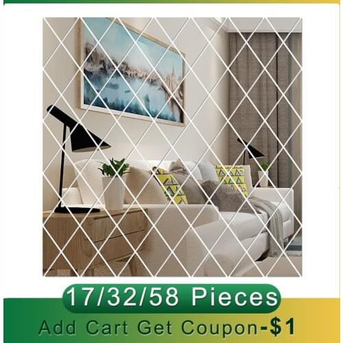 Art Acrylic Wall Mirror Sticker Self Adhesive Film Diamond Spliced Mirror Stickers 3D DIY Home Wall Decals for Living Room