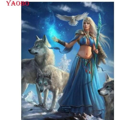 5D DIY Full Square round Drill Diamond Painting Cross Stitch Woman/wolf/eagle Diamond Embroidery Diamond Mosaic wall decor